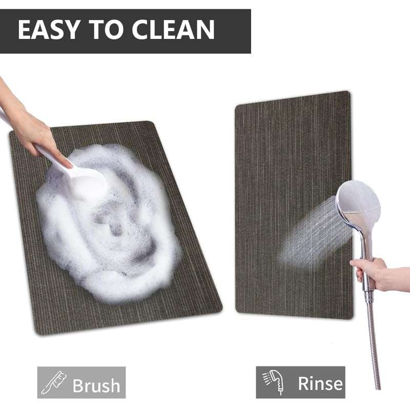 SUWUYUE Bath Mat Rug, Quick Dry Super Absorbent Bathroom Mat, Non Slip Stain Resistant Bathroom Floor Mat Washable Ultra Thin Bathmat Fit Under Door for Shower Room, Dark Gray Stripe, 3ft x 5ft 6