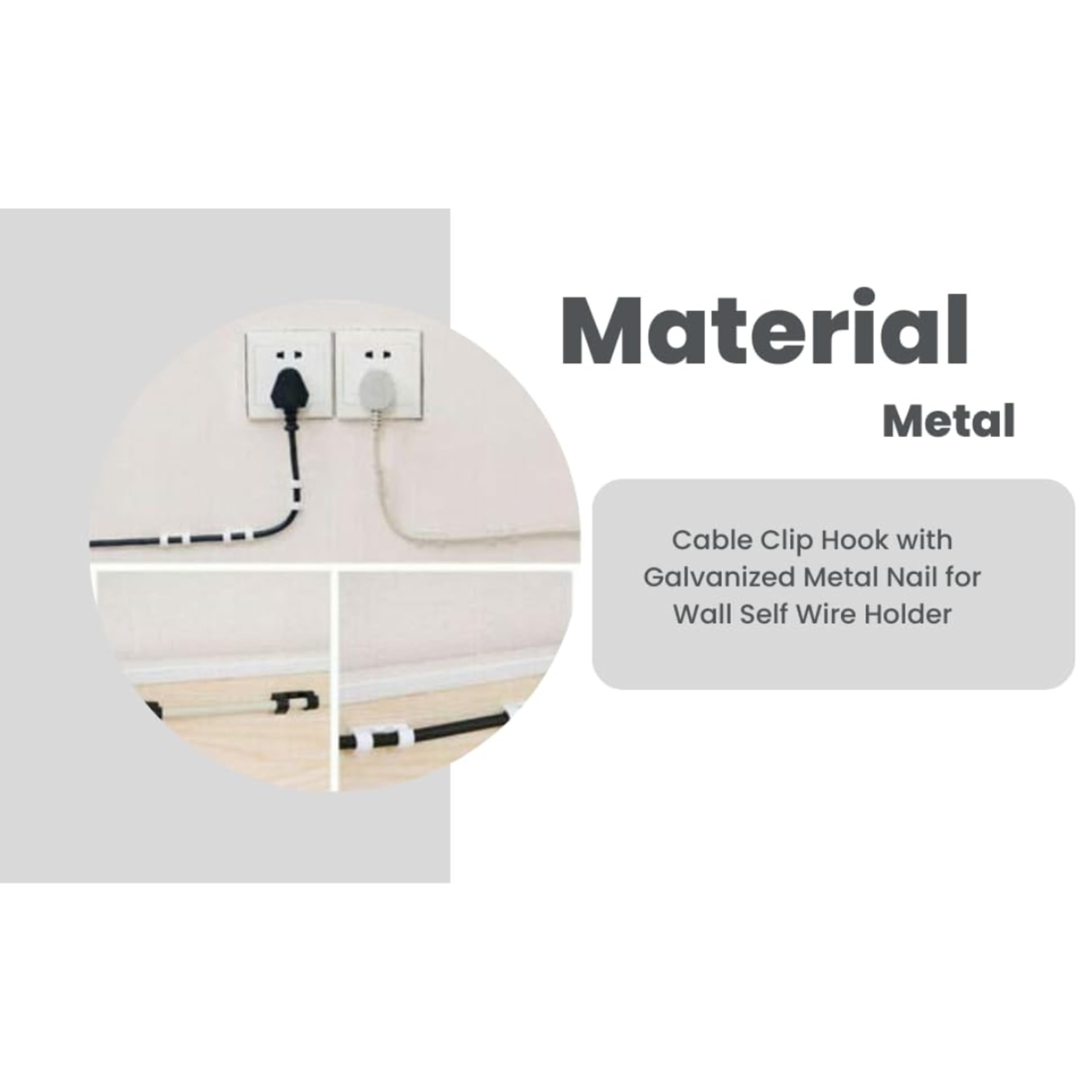 Elegant Casa Cable Clip with Galvanized Metal Nail Loop Clamps for Wire Plastic Circle Hook, Wall Self Wire Holder Cord Organizer Management Cable Binder Strap Size 25 Mm 100 Pieces Pack, Color White 4