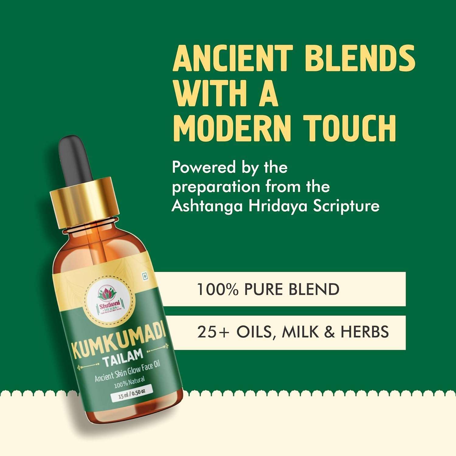 SHRAVNI HERBS Ayurvedic Kumkumadi Tailam Oil Ancient Blends with a Modern Touch 100% Natural Oil, Ancient Skin Glow Face Oil, Milk and Herbs (15ml) 6