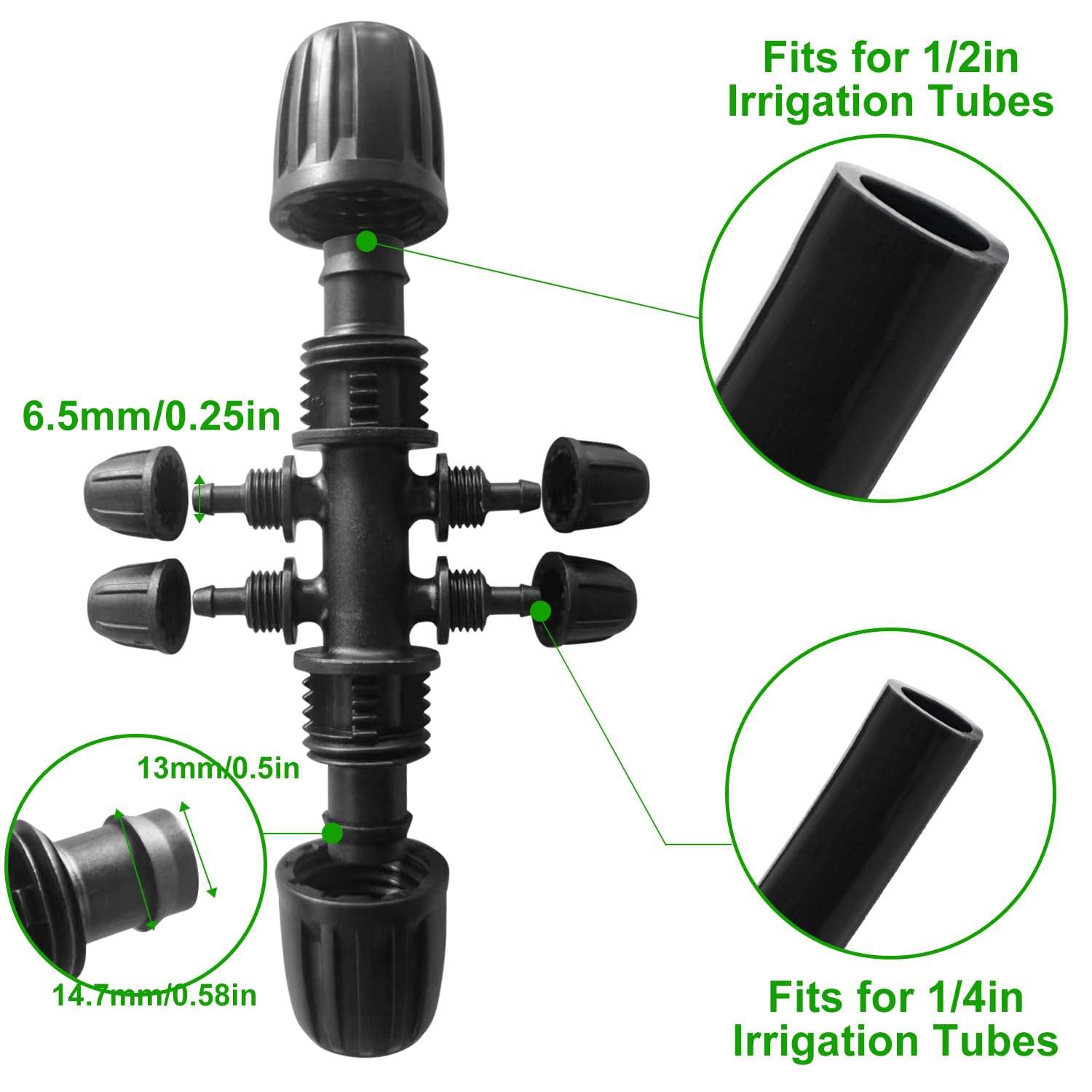 20 Pcs 1/2 Inch to1/4 Inch Drip Irrigation Tubing Fittings,Irrigation hose Connectors,Lock Barbed Tee 6 Way for Lawn Plant Garden Watering System,Drip Irrigation System (1/2'' ID x 0.60''-0.63'' OD) 6