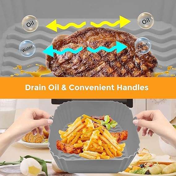 ZOVISU Air Fryer Silicone Pot Liner - (2 Pack) Square Air Fryer Basket Liners - 8.5 Inch Reusable, Use for Oven and Microwave 3