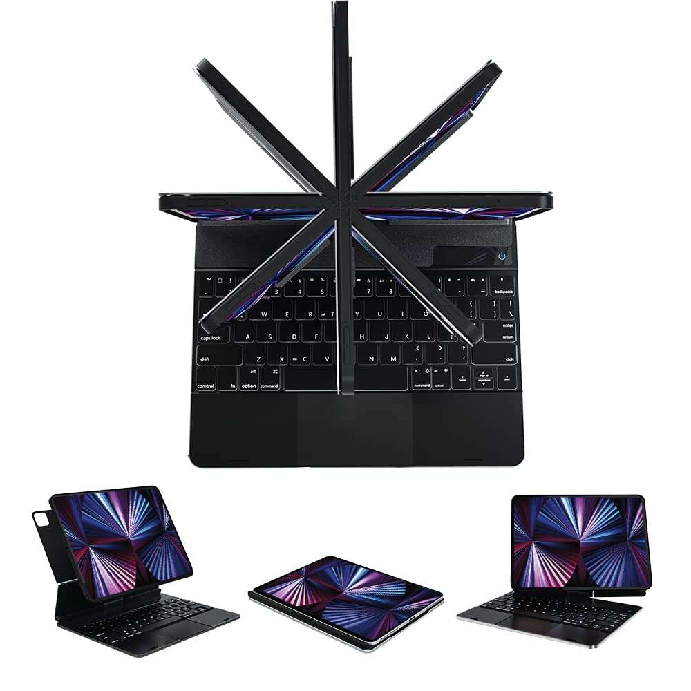 doqo iPad Air 4th 10.9 Case with Keyboard, 360 Rotating Keyboard case, Magnetic Trackpad Backlit Keyboard case for iPad Air 4th Generation(2020), iPad Pro 11 2018/2020/2021(Aluminum Alloy, Black) 1