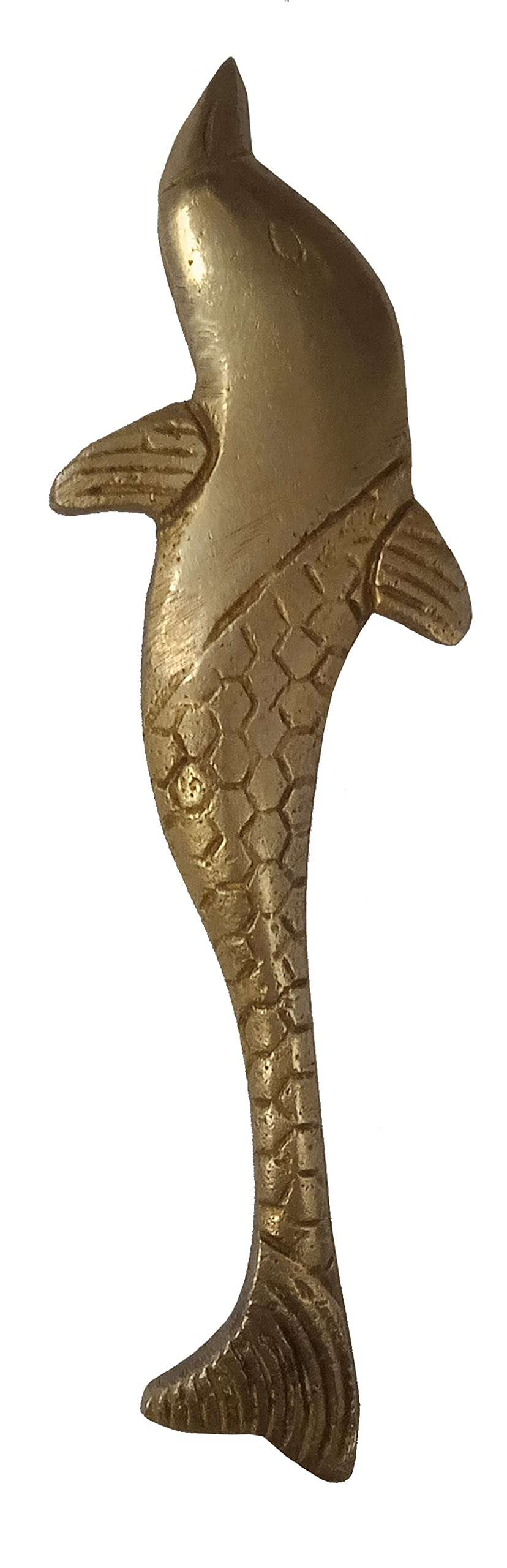 Purpledip Brass Handle: Fish Shape Vintage Design Grip for Door Window Dresser Cupboard Drawer, 4.5 Inches Long, Golden (11024) 1