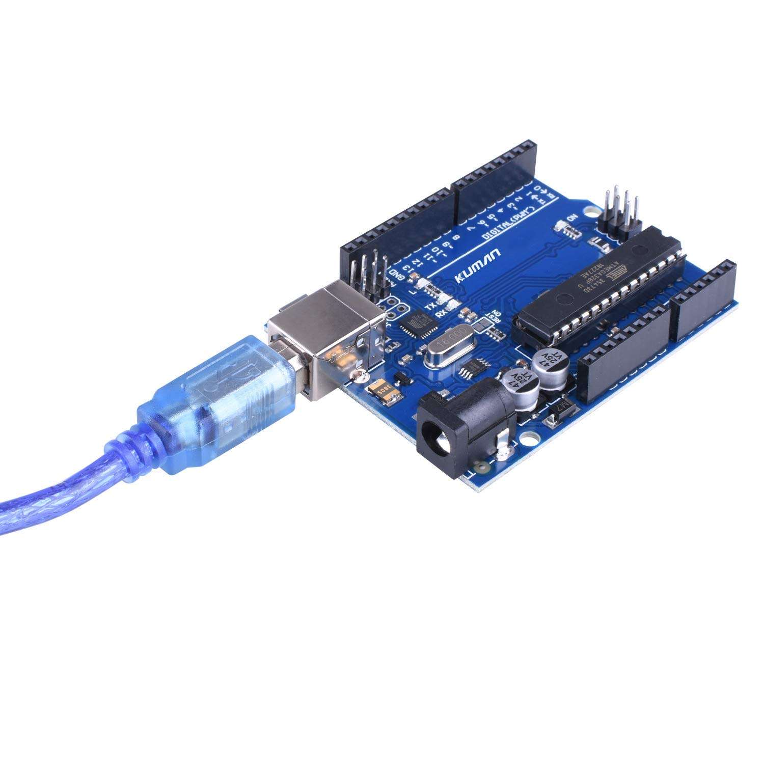 Kuman UNO R3 Board ATmega328P with USB Cable for Arduino - Compatible With Arduino UNO R3 Mega 2560 Nano Robot for Arduino IDE AVR MCU Learner K53, Blue 3