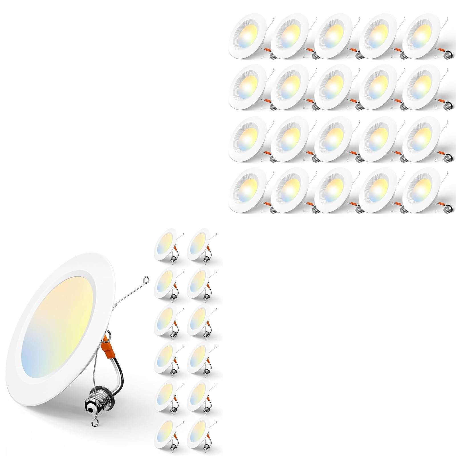 Amico 5/6 Inch LED Can Recessed Lighting, Dimmable, 32 Pack Baffle Trim, 5CCT 2700K/3000K/4000K/5000K/6000K Selectable, Retrofit Installation 1
