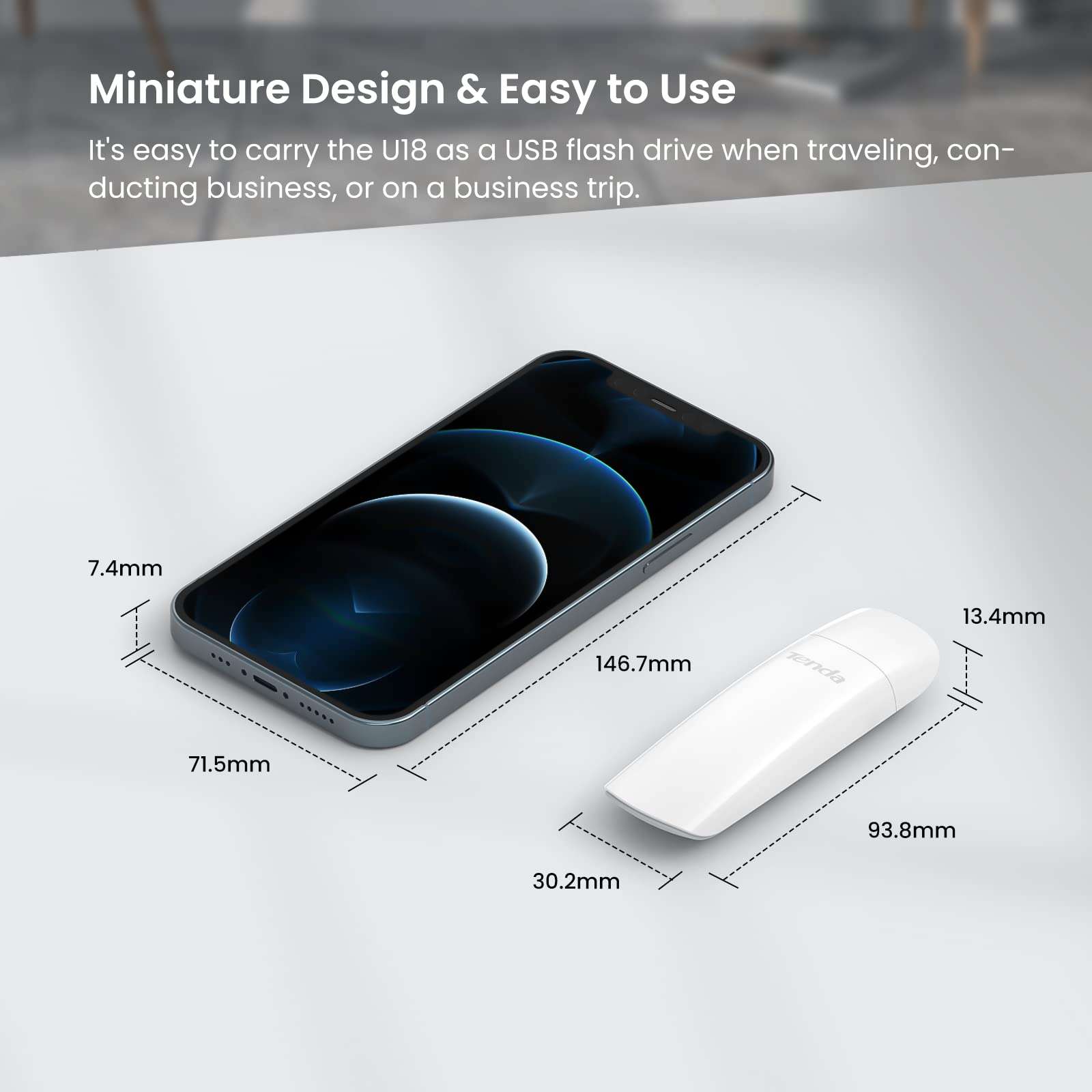 Tenda U18 AX1800 Wi-Fi 6 Dual Band USB 3.0 Wireless Adapter for PC Laptop Desktop, (up to 1201 Mbit/s on 5GHz and 574 Mbit/s on 2.4GHz, WPA3, Only Compatible with Windows 11/10) 4