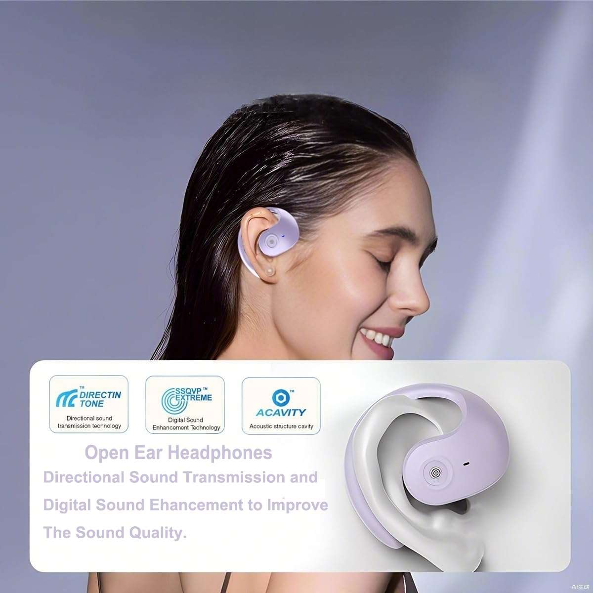 Wireless Open Ear Bluetooth Headphones, 2 in 1 open ear earbuds with Mini Portable Bluetooth Speaker,OWS Hanging Earphones, Air Conduction Over Ear Earbuds Out of Ear (2 in 1 With Speaker, Purple) 3