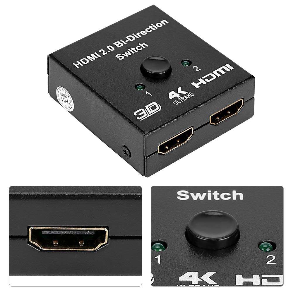 Two-Way HDMI Switcher, Fine Workmanship Practical HDMI Splitter, Gaming Consoles Projectors for PCs Office Laptops Apartment Hotel School Home 6