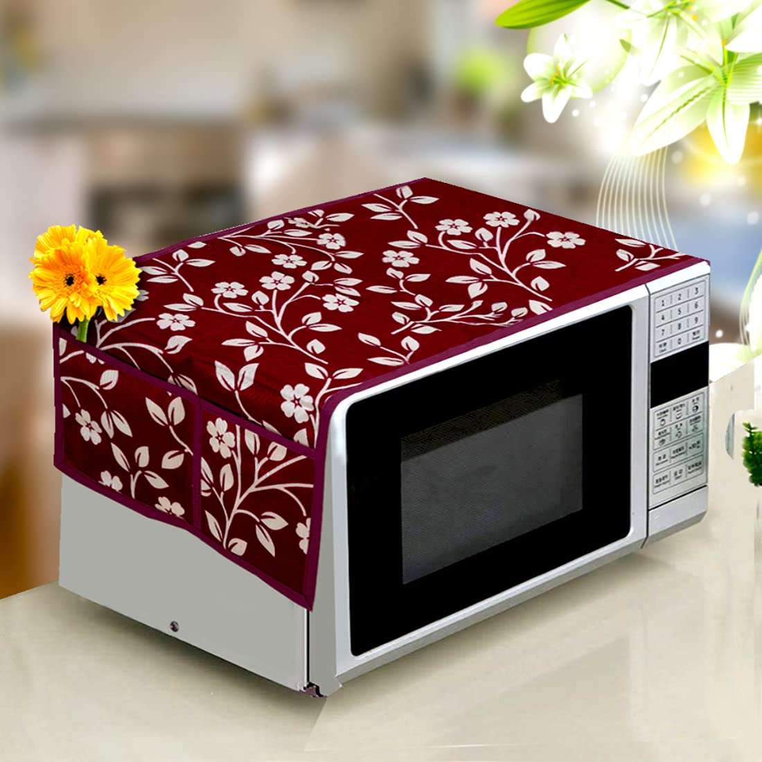 KANUSHI Industries® Top Load Fully Automatic Washing Machine Cover + 1 Pc Fridge/Refrigerator Top Cover + 1 Pc Microwave/Oven Top Cover (Copy-FRI+Micro+W.M-Fully-Maroon-Raj) 5