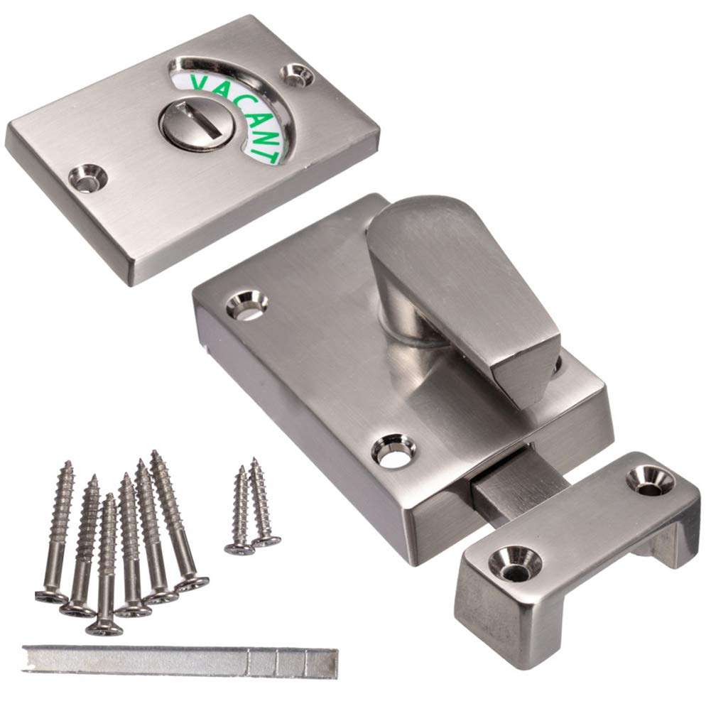 Door Lock Indicator,Toilet Bathroom Lock Vacant/Engaged Chrome Latch Indicating DeadBolt Public Restroom Toilet Privacy Partition Door Lock Latch (Satin Nickel) 1