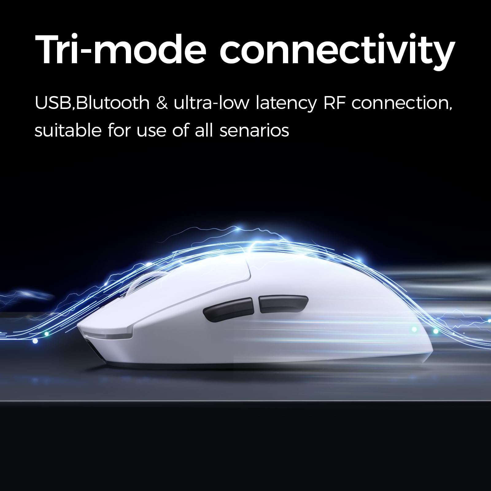 MCHOSE A7 Pro Wireless Gaming Mouse, Tri-Mode Connection, 59 Grams, PAW3395 26K DPI Sensor, Wired 8K/Wireless 1K Polling, 130 Hour Battery Life - Black 5