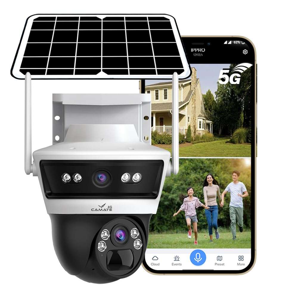 Camate Stellar Duo 4+4MP (2.4GHz & 5GHz) Dual-Band WiFi Solar Outdoor CCTV Camera with 7W Solar Panel, 10400mAh Battery, Motion Detection, Two-Way Audio, IP65 Waterproof Wireless Security Camera 1
