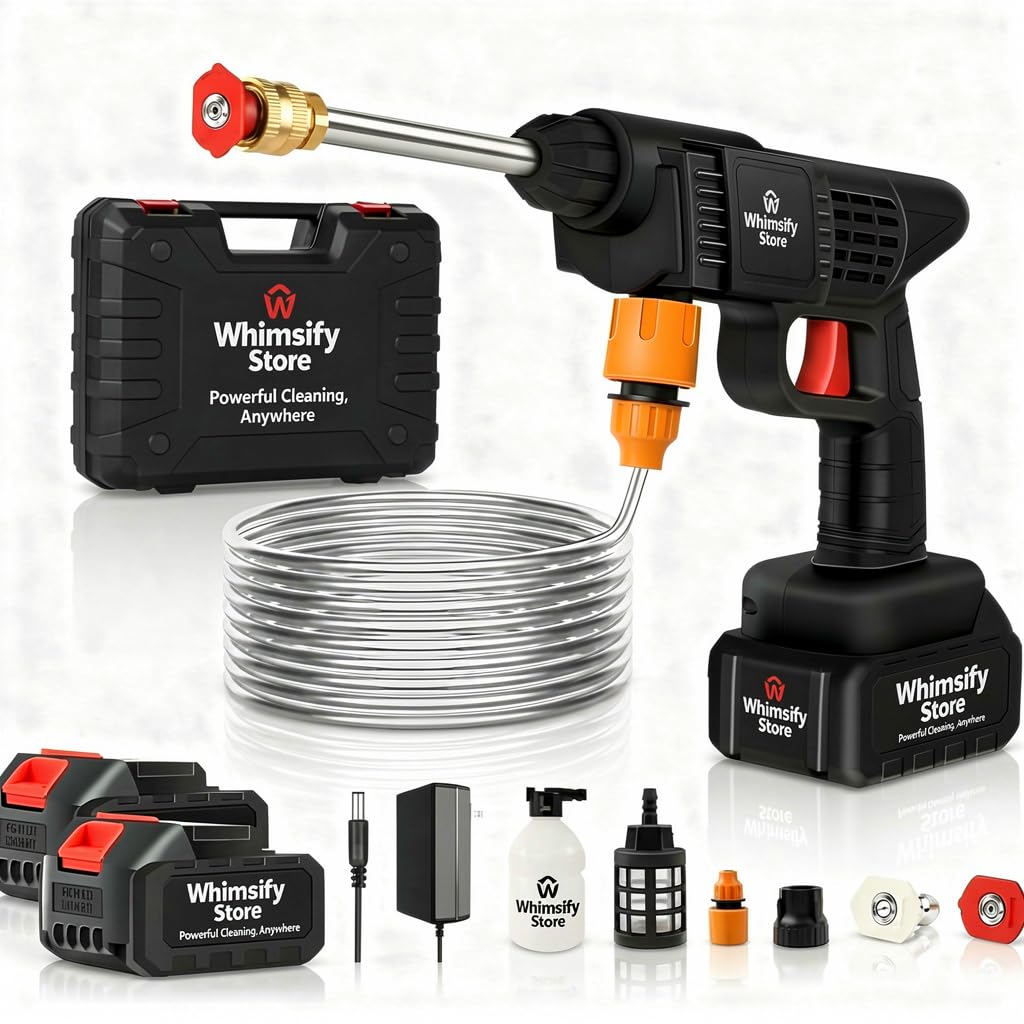 The Whimsify Store Double Battery Cordless Portable Wireless Pressure Washer Gun 48V 12000mah High Pressure Gun for Car Bike Washing Cleaning|5M Hose Pipe with CAR WASH Shampoo(Best Heavy Quality)