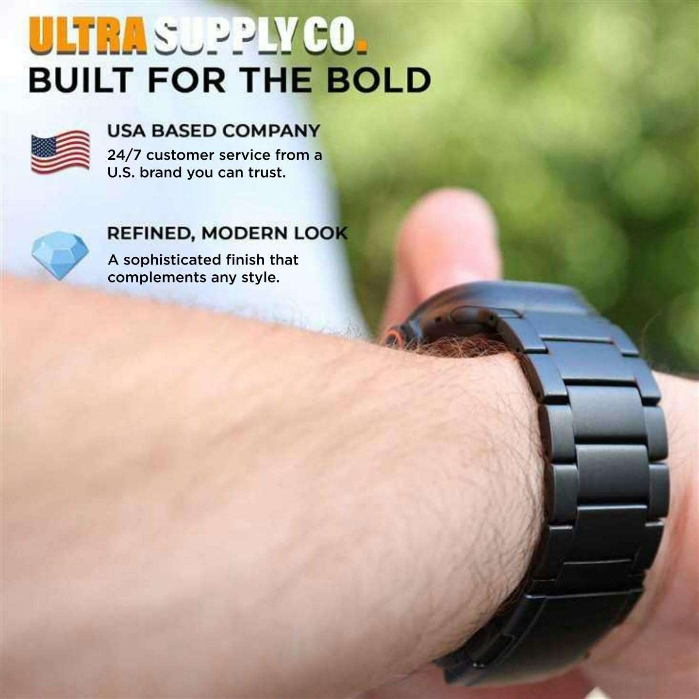 Ultra Supply Co. Titanium Apple Watch Ultra Band - Premium Titanium Watch Band 49mm - DLC Coating - Foldover Clasp - Adjustable Metal Bands for Apple Watch Ultra 3, 2, 1-26mm Wide, Black Titanium 5