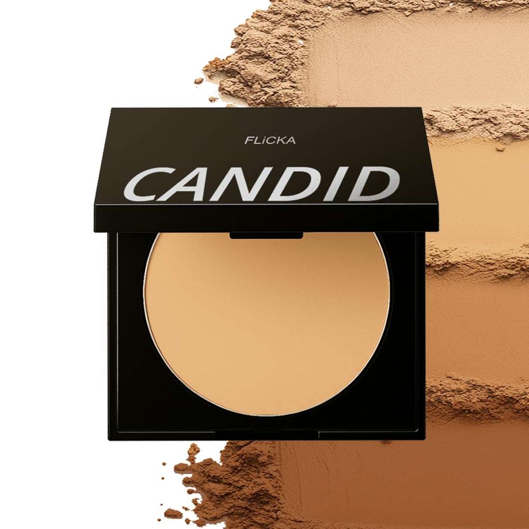 FLiCKA Candid Compact Powder For Velvet Matte Finish, Long-Lasting, Smooth Finish| Absorbs Oil, Waterproof Formula, Prevents Creasing| 02 Beige, 9g