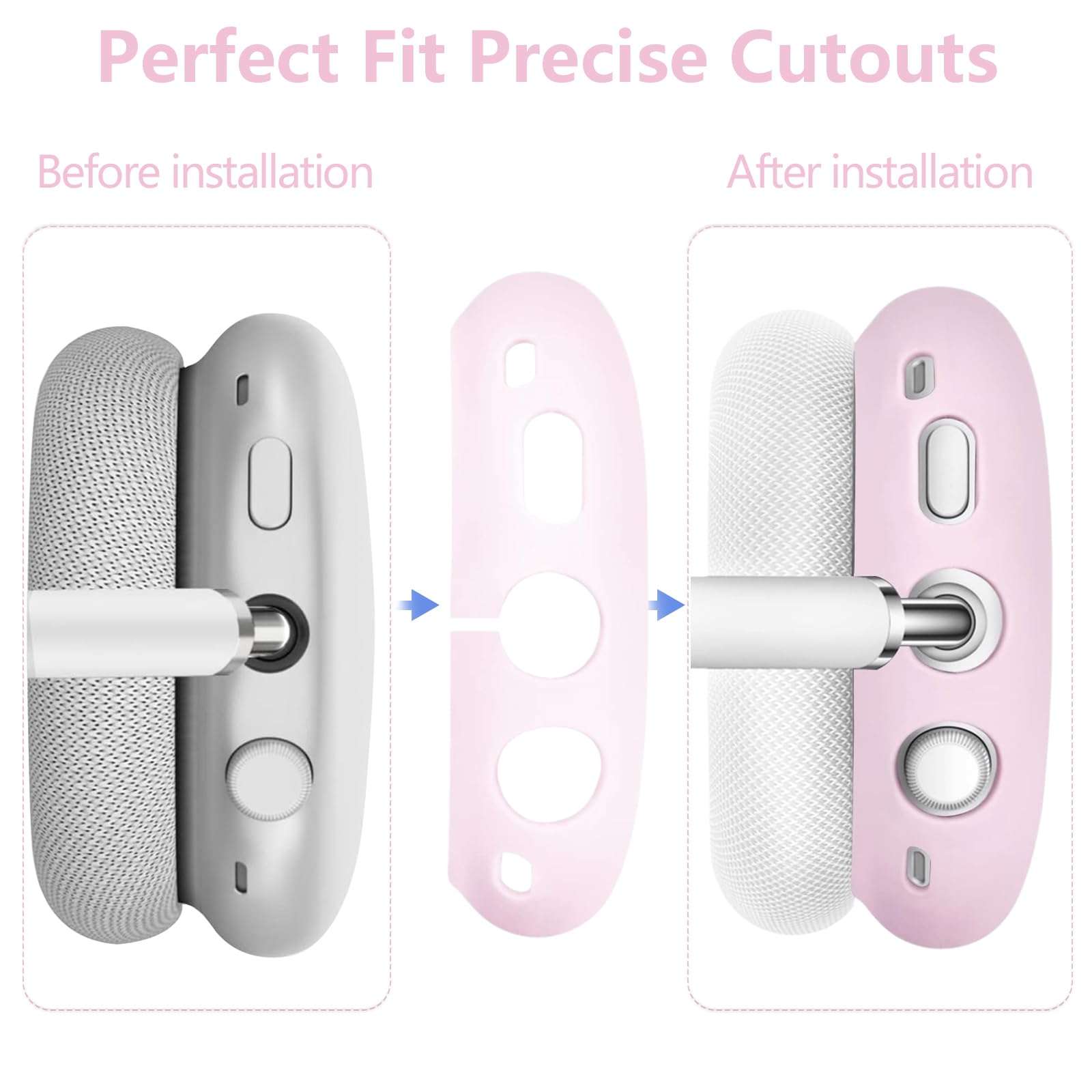 3-in-1 Silicone Case Cover for AirPods Max Headphones, Apple AirPod Max Accessory Protective Cover, Headband/Ear Cups/Ear Pad Covers, Anti-Scratch and Sweatproof (All Pink) 3