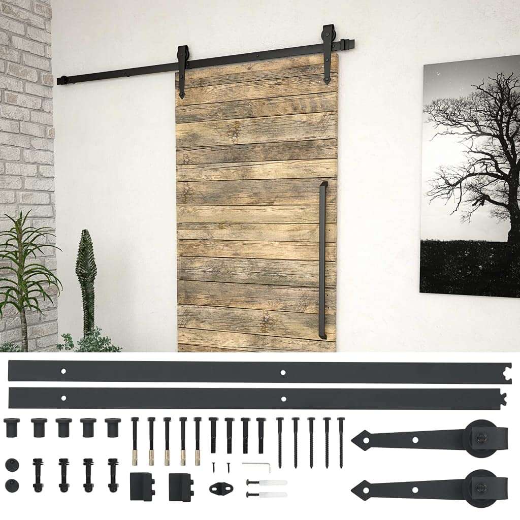 Tidyard Sliding Door Hardware Kit, Barn Door Hardware 72" Steel Black 1