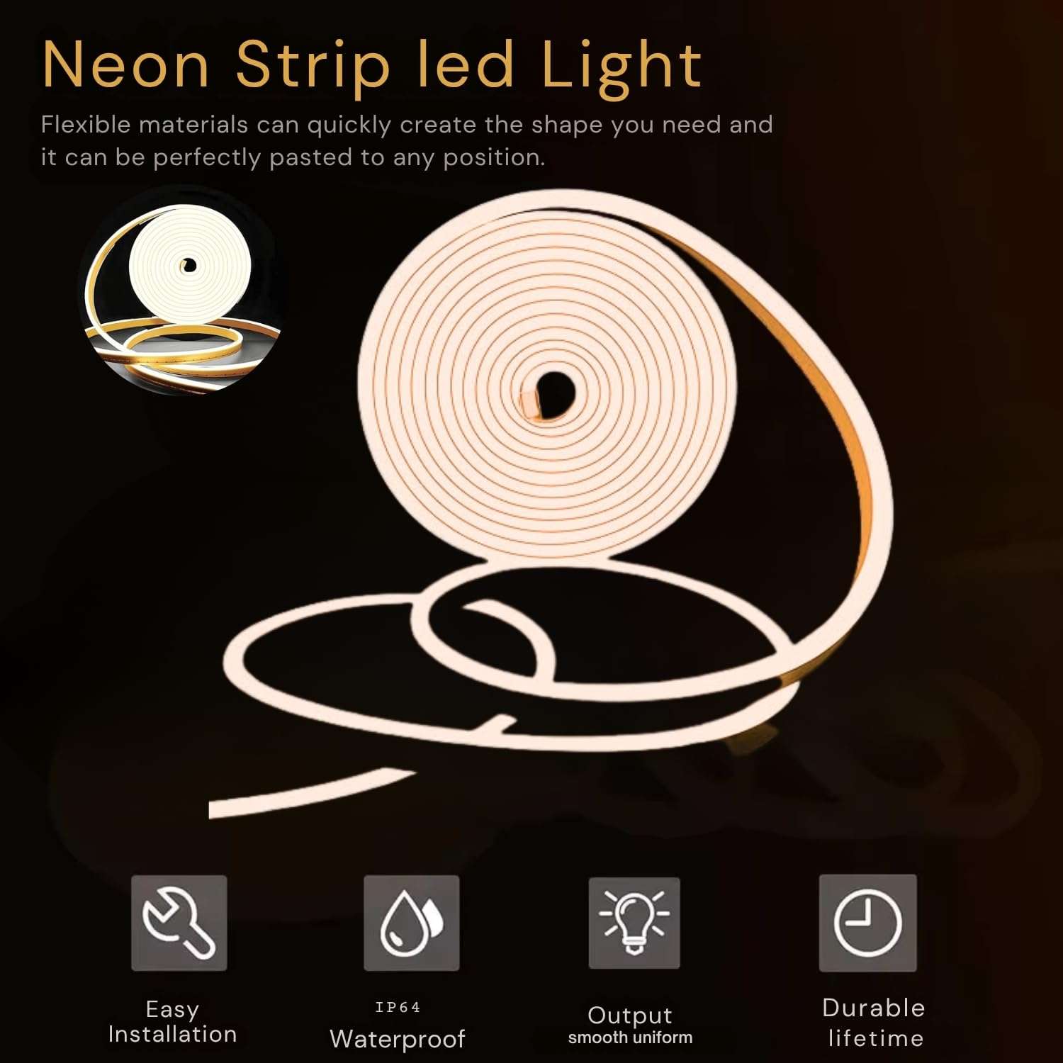 One94Store 4 Meter LED Neon Strip Light – Warm White | Plug-in Powered Flexible Waterproof Rope Light DC 5V | Ambient LED Lighting for Home, Bedroom, DIY Decor, Party & Gaming Room 4