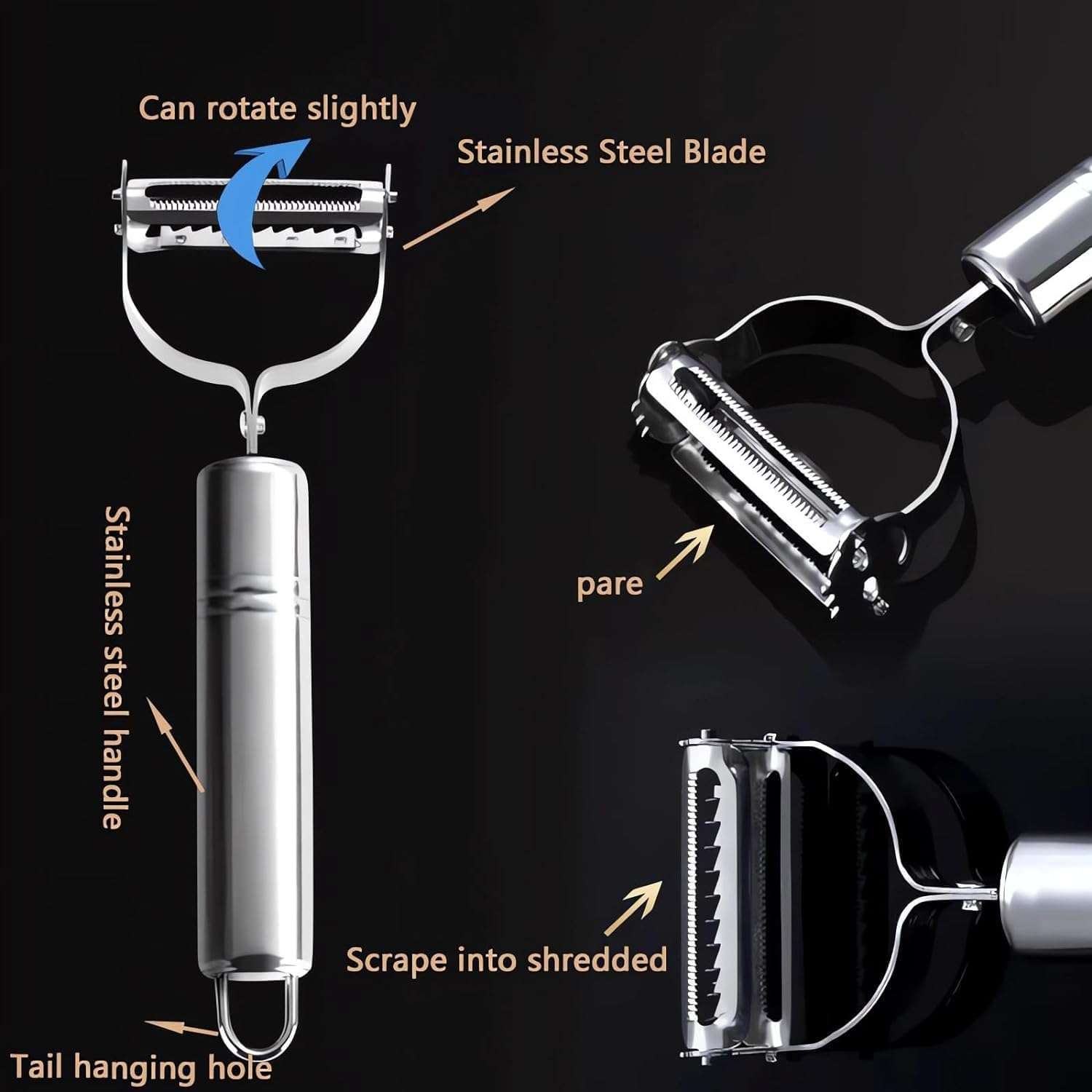 BARASTI 2 in 1 Peeler Julienne for Salad, Potato Peeler, Vegetable Slicer, Multi-Functional, Fruit Slicer, Adjustable Veggie Shredder, Kitchen Noodle Cutter, Stainless Steel (Medium) 6