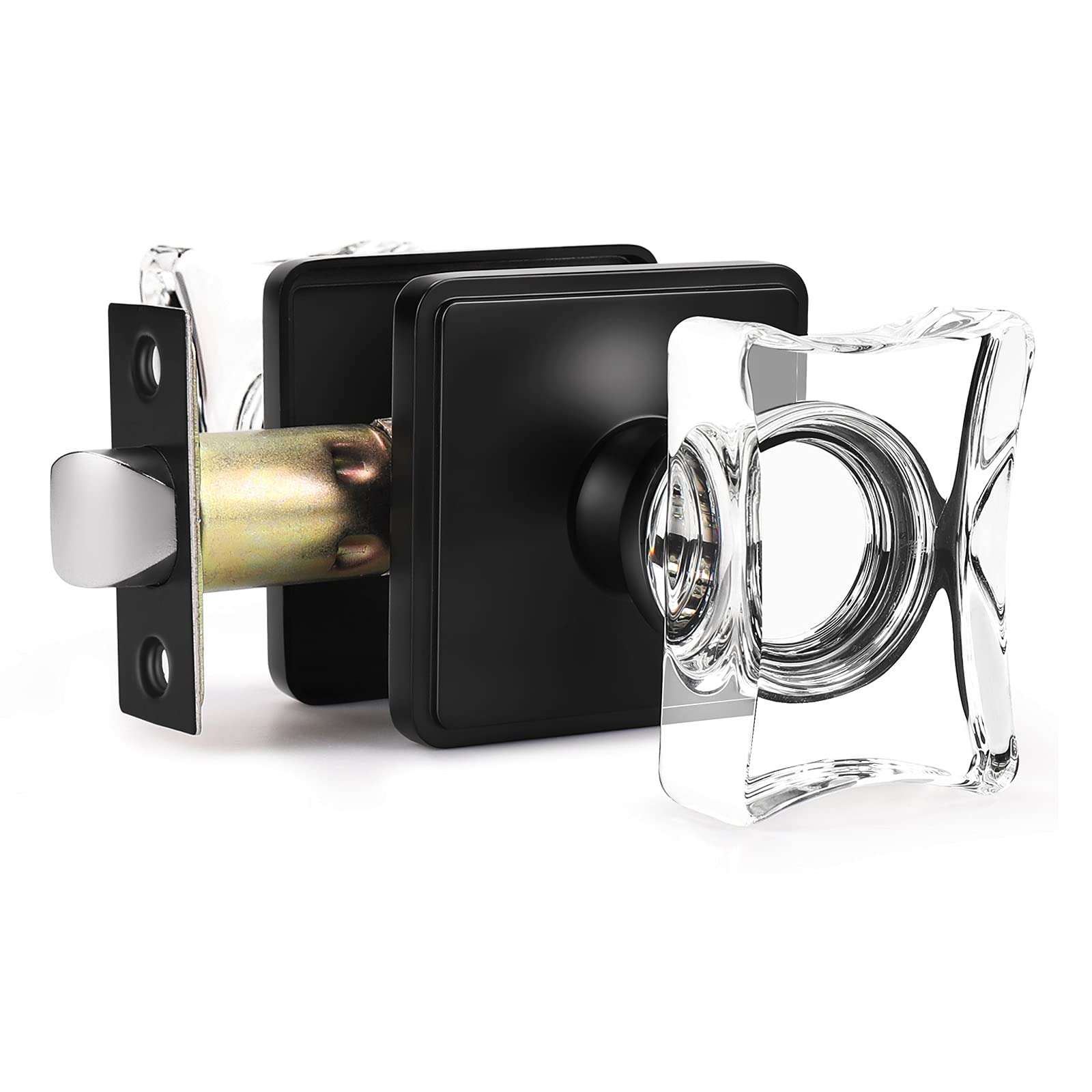 Gobrico 4 Pack Clear Crystal Doorknobs Square Rosette,Matte Black Interior Door Locks for Hall Closet,Glass Passage Door Knobs Handles 1