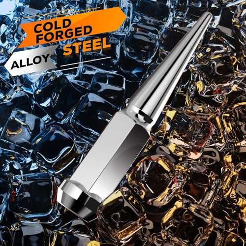 DYNOFIT 9/16-18 Wheel Spike Lug Nuts, 32x Chrome 9/16 inchx18 Lug Nut with 1 Socket Key, DYNOFIT 4.4'' Tall Closed End Lug Nuts for 1994-2011 Dodge Ram 1500 2500 3500/1988-1998 F250 F350 3