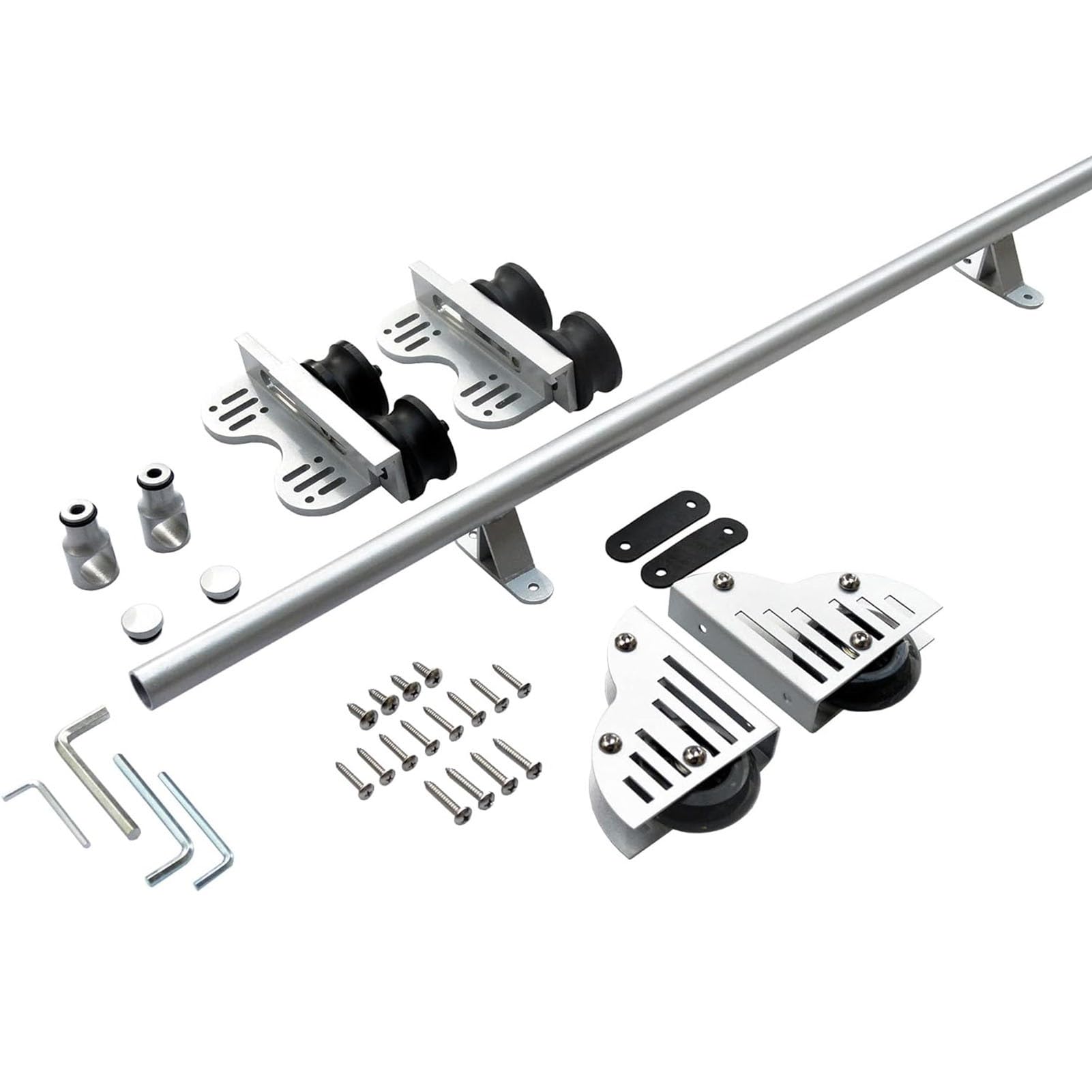 Round Tube Sliding Library Ladder Hardware Rolling Full Set Track Kit Telescopic Upper Roller, Floor Wheels with Brakes (No Ladder) Silver Surface (Size : 8ft/244cm Track kit) 1