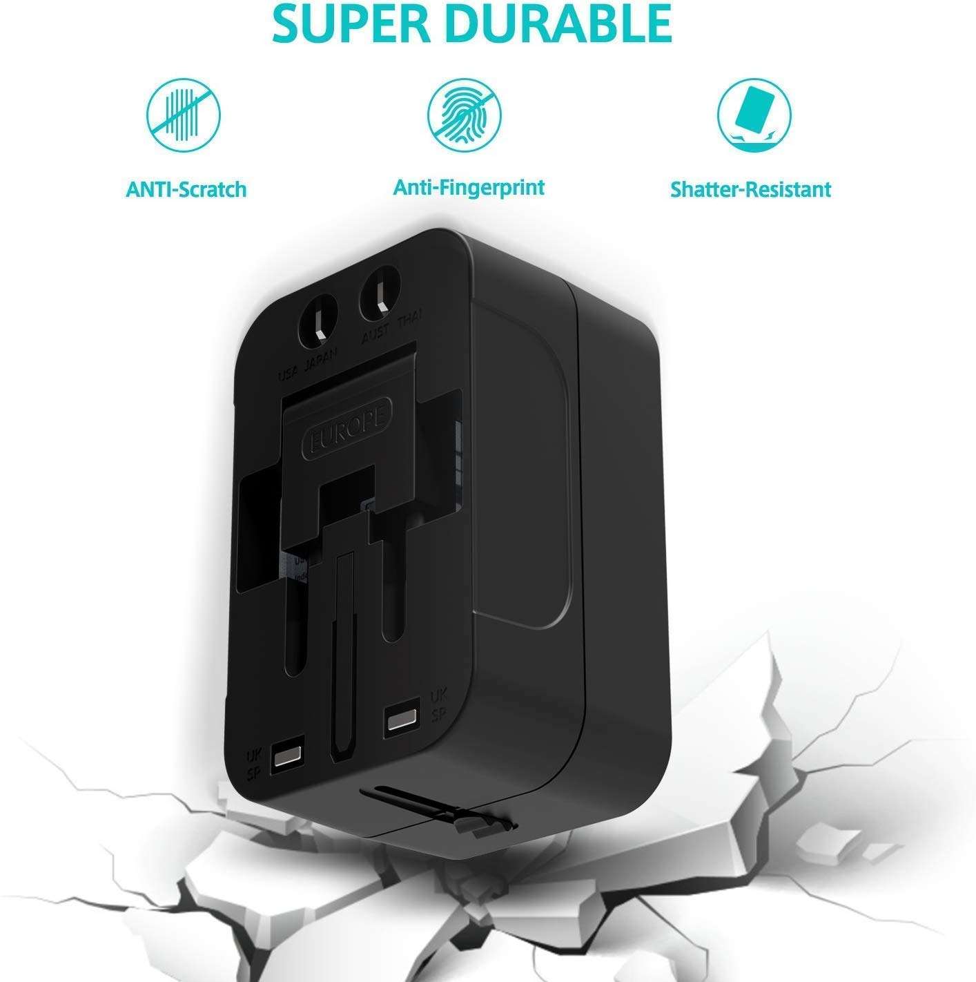 International All in One Worldwide Travel Adapter and Wall Charger with USB Ports with Multi Type Power Outlet USB 2.1A,100-250 Voltage Travel Charger (Black) 4