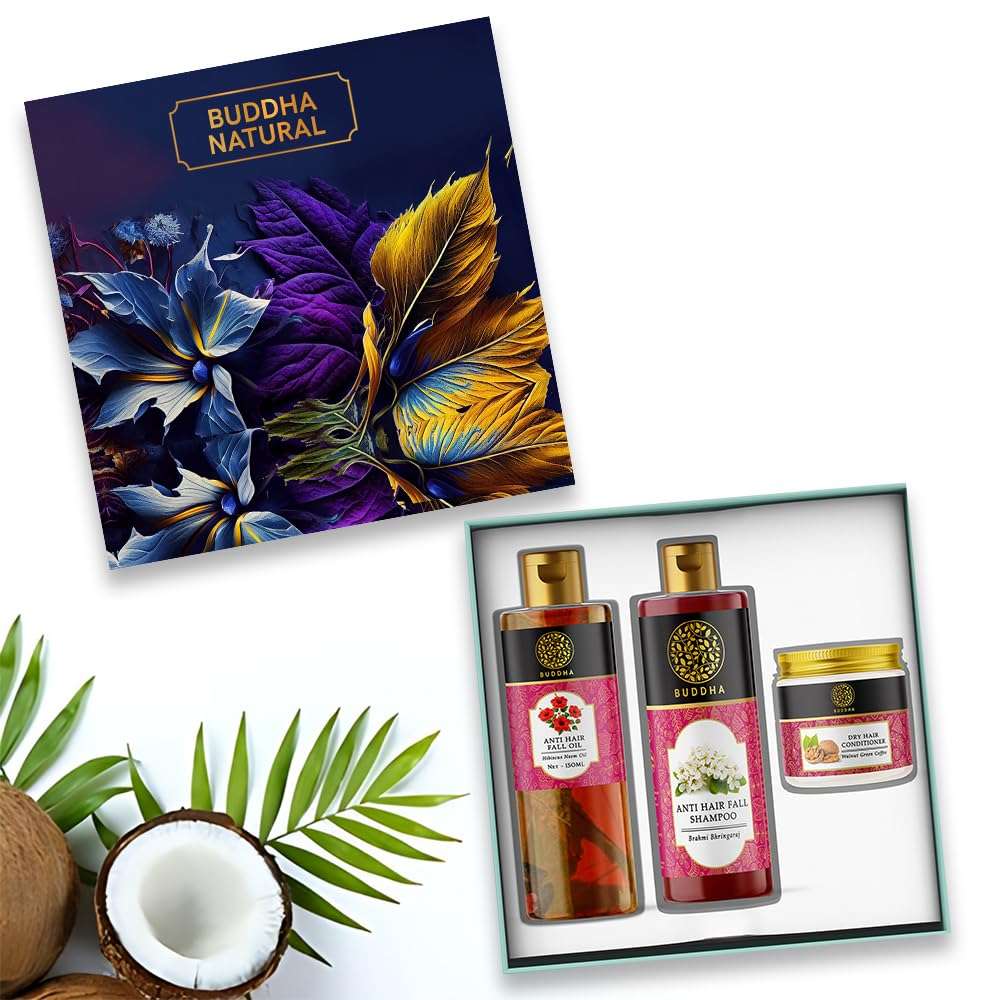 Buddha Natural Hair Care Gift Box Velvet Bliss (Nourishing Hair Oil, Strengthening Shampoo, and Hydrating Conditioner for Hair Fall) - Ayush Certified - Promotes Natural, Lustrous Hair Growth 3