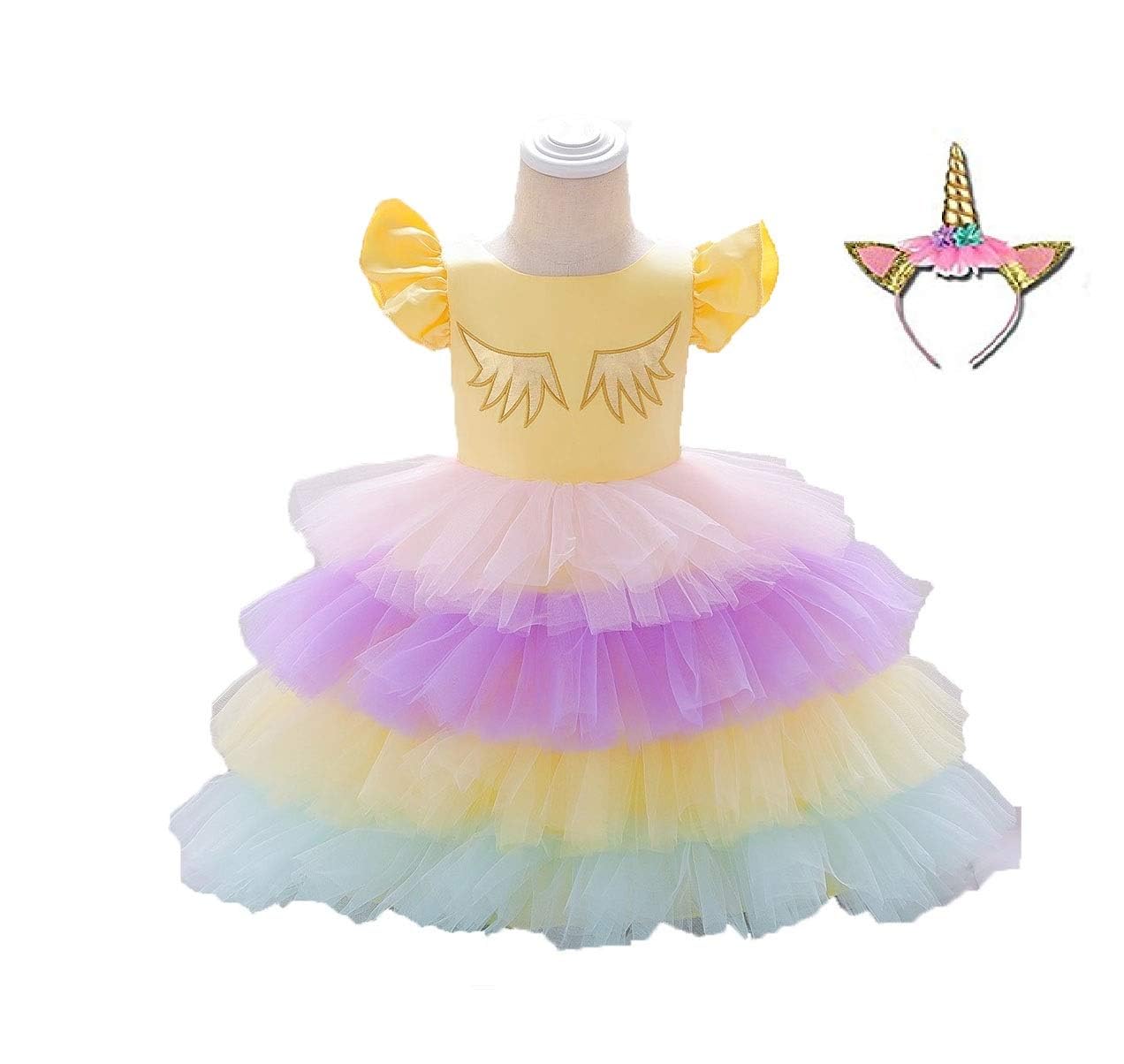 Fancydresswale Unicorn Costume Unicorn Party Dresses Princess Costumes for Girls Colour Yellow (DJS011, 3-4 Years)