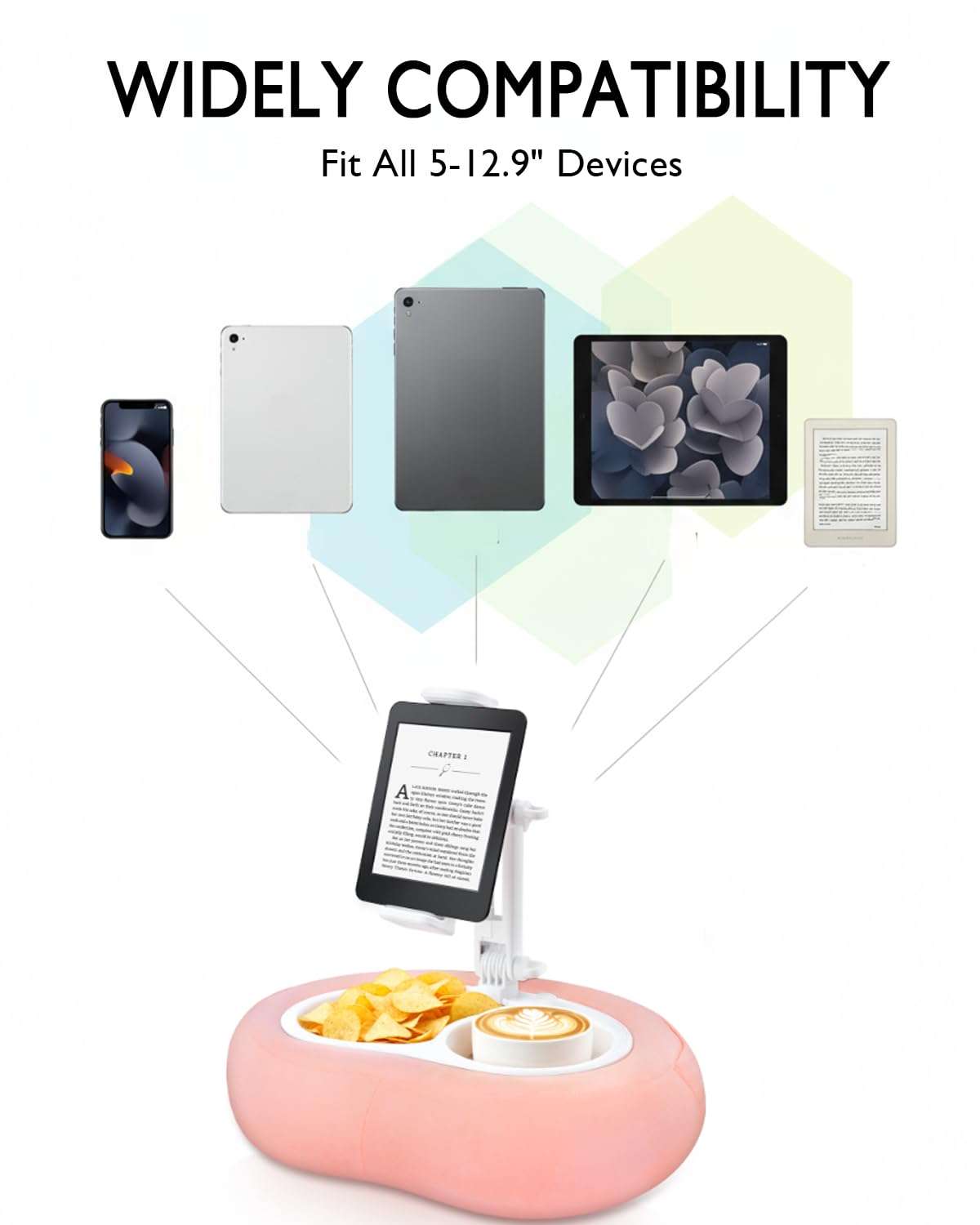 Tablet Pillow Stand, Compatible with 5"-12.9" Kindle, iPad, Phone/Tablet, Google, Samsung, 360° Rotating Phone Holder for Bed, Soft Plush Fabric, Detachable Bowl, Reading and Relaxation on Bed, Pink 6