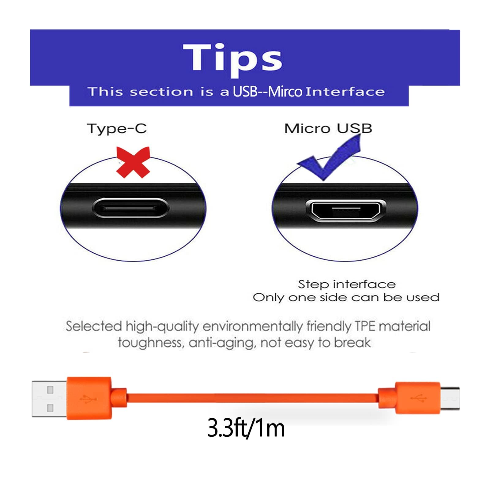Replacement Fast Wall Charger Charging Cable Power Cord Wire Compatible for Ring Enabled Video Doorbell (2020 Release) 2/3/3 Plus/4, Doorbell Pro/Plus & Camera Doorbell Battery Charging Cable (Orange) 4