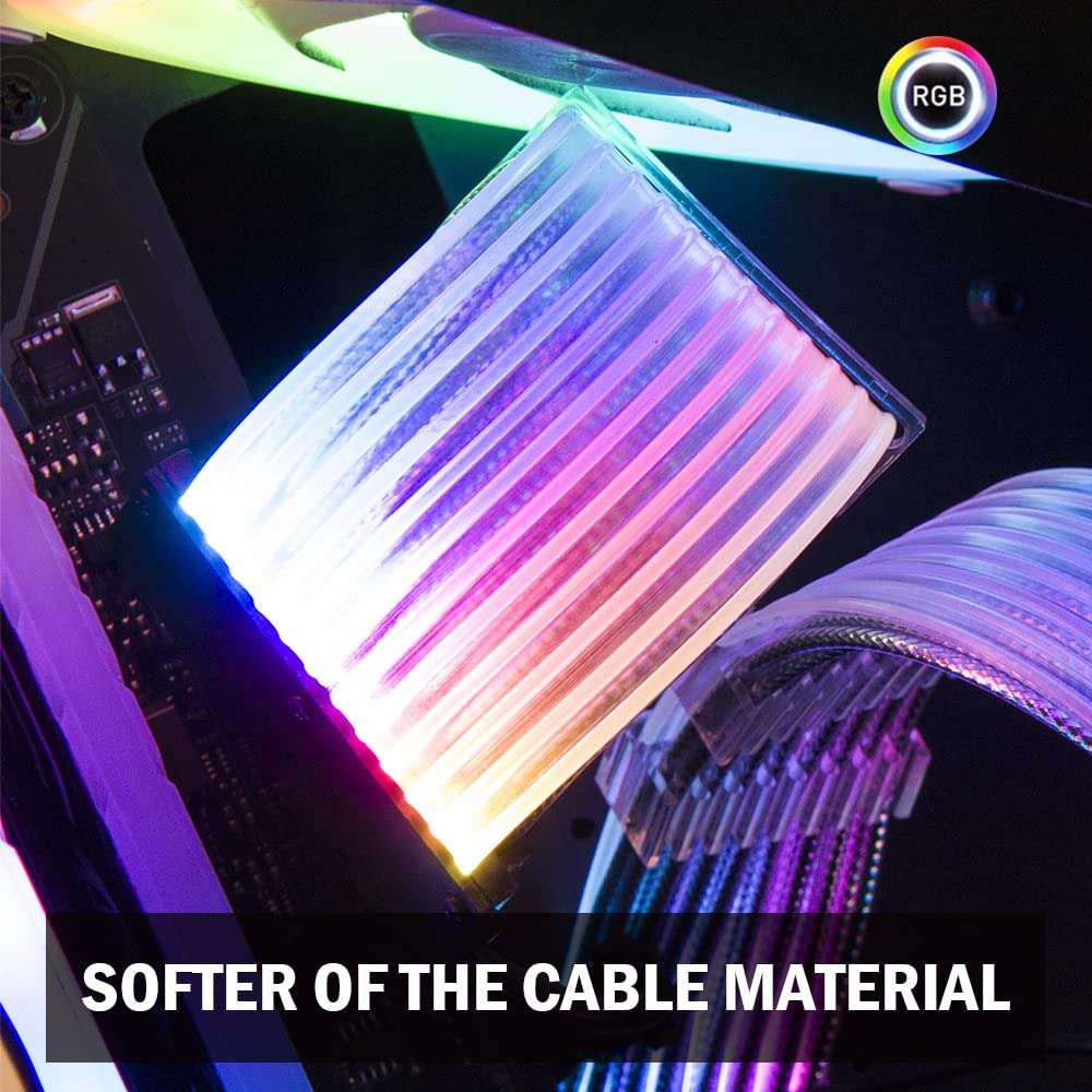 PSU Cable ARGB Extension Sleeved Cable Kit Custom Power Supply Braided with RGB Controller for Computer Gaming Case(24-Pin) 2