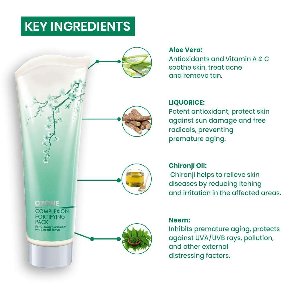 OZONE COMPLEXION FORTYFING PACK for Dull, Uneven, Darkened Skin Tone. Enriched with 100% Natural Ingredient. Paraben Free, Sulphate Free & No Colours - 100 G Pack 3