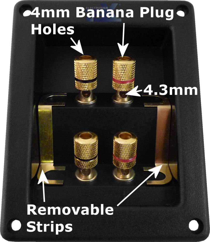 Jex Electronics Square Recessed Twin Speaker Quad 4X Gold Plated Terminal Solid Metal Binding Post Plate for sub-woofer 3