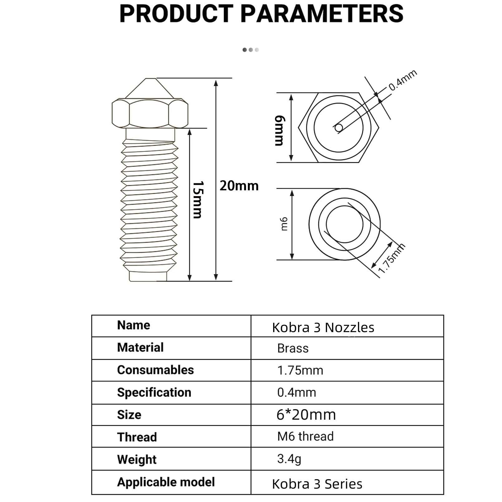 KOYOFEI 12PCS Brass Nozzles for Kobra 3, 3D Printer Parts High Speed 0.4mm Brass Nozzles Kit for Anycubic Kobra 3, Kobra 3 Combo 4