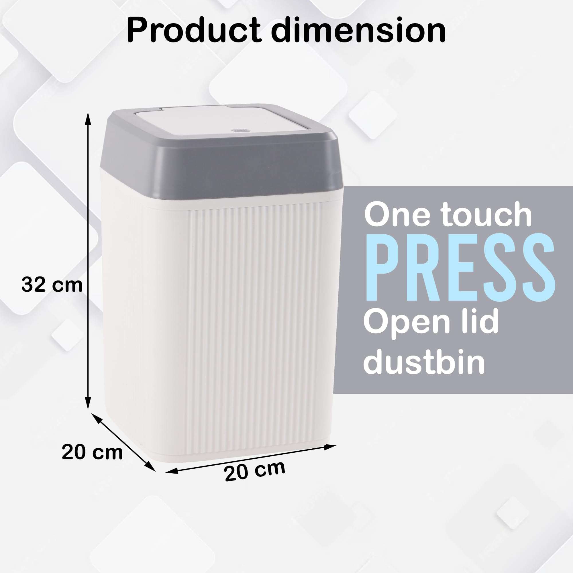 Heart Home 10 Ltr Plastic Waste Basket for Kitchen Dustbin with One Touch Press Open Lid | Office and Bathroom Dustbin Garbage Trash Can Bin | Portable Dust Bins for Home | Orbit | White 4