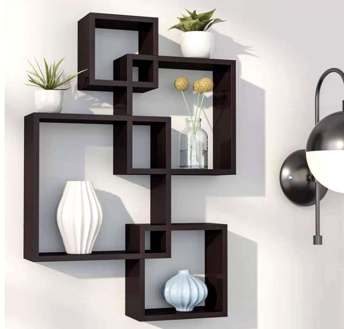 Wooden Cave Handicraft Items for Home Decor Wall hangings Wooden Shelves and Racks for Study Room, Living Room, Office and Bedroom (Black) (Set of 4) 3