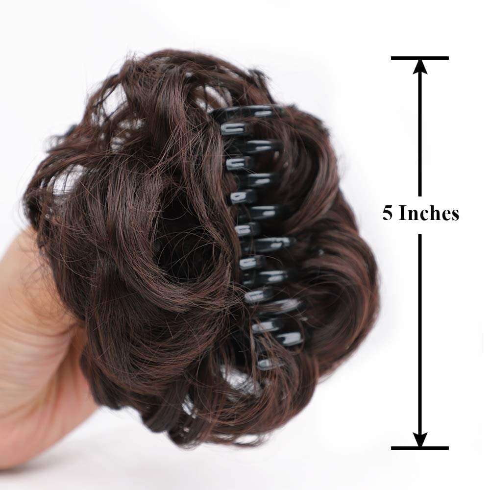 DELORUS Hair Bun Clutcher Brown For Women and Girls || Artificial Bun Juda with Clutcher || Hairstyling Tool and Accessory with 1 Plastic Hair Claw Clips 4