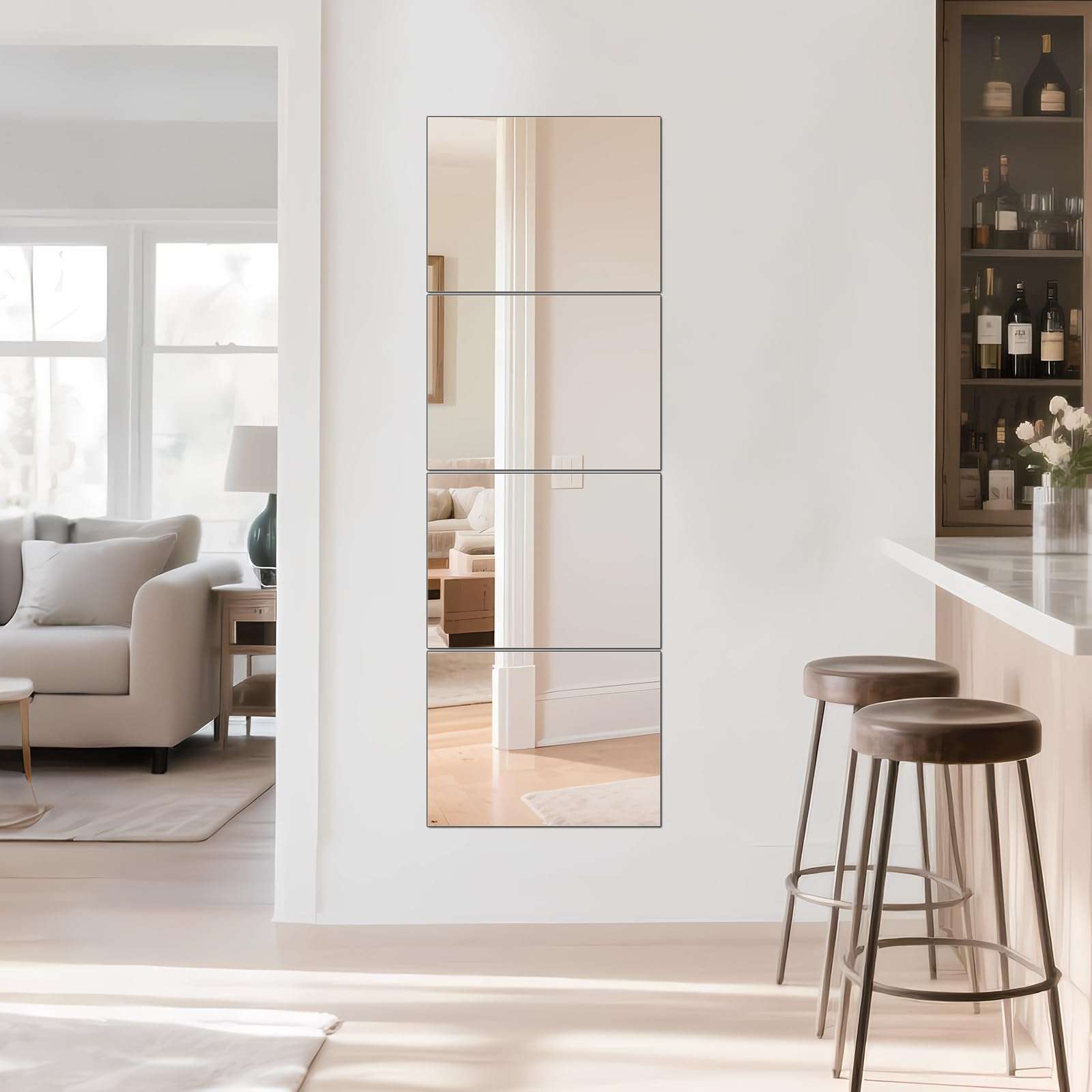 Ruomeng Full Length Wall Mirror Tiles - 12" x 16" x 4Pcs Frameless Full Body Mirror Tiles Wall Mounted Mirror for Home Gym Vanity Bedroom, Living Room 5