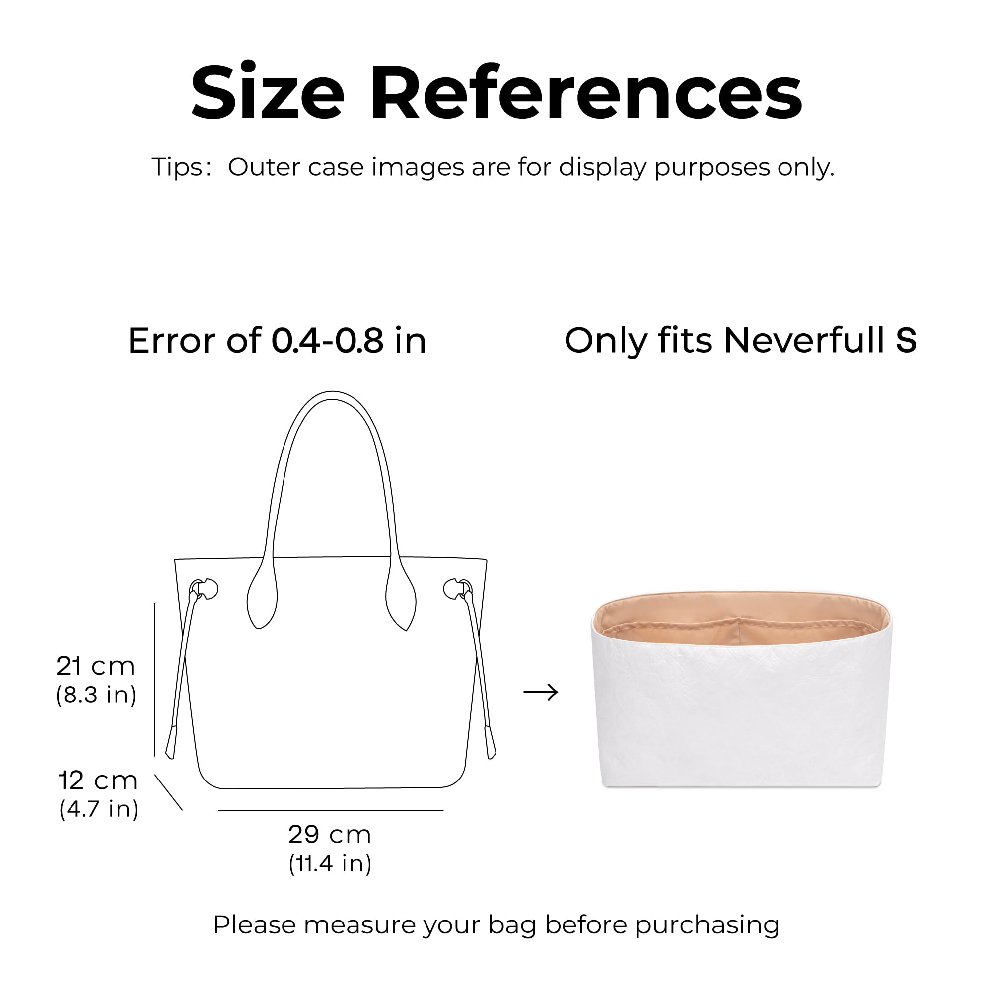 FANJI Project Tote Bag Organizer Insert for LV Neverfull S handbag, Custom Fit Inside Premium Vanile Lightweight WaterResistant Purse Insert with Cup Holder Accessories 3