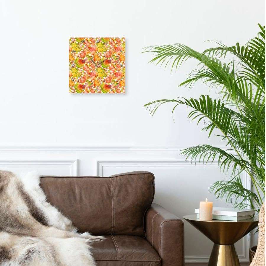 3dRose Wall Clock Silent - 13 inch - Pretty Orange, Green, Purple Fall Layered Leaf Pattern - Fall and Autumn 2