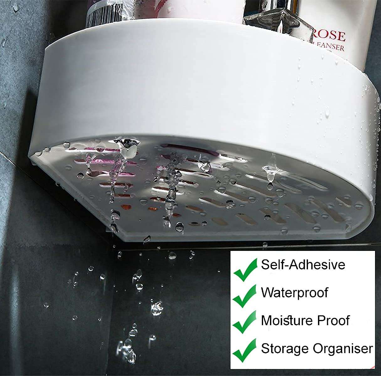 Sarth Shopobox Plastic (2 Pc with 2 Soap Cases) Round Corner Kitchen Bathroom Shelf Self-Adhesive Sticker Hooks Multipurpose Wall Holder Bathroom Storage Rack Box Strong Shower Rack Shelf - White 5