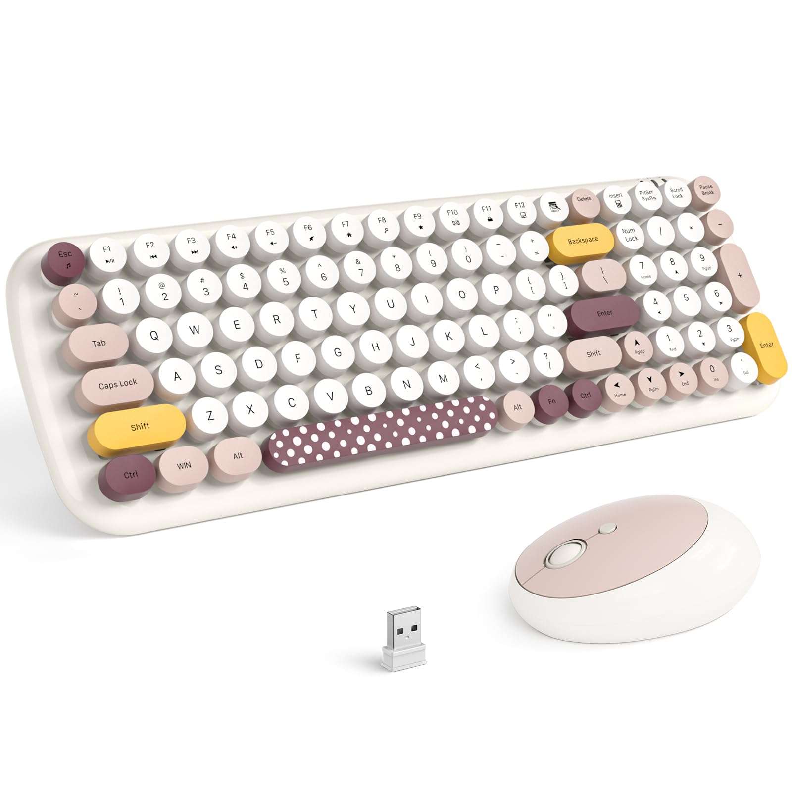 MOFII Wireless Keyboard and Mouse, Typewriter Full Size Keyboard with Number Pad and 2 in 1 USB Connected Mouse for Mac, Windows 7/8/10, Laptop, Desktop, PC, Computer (Off-White) 1