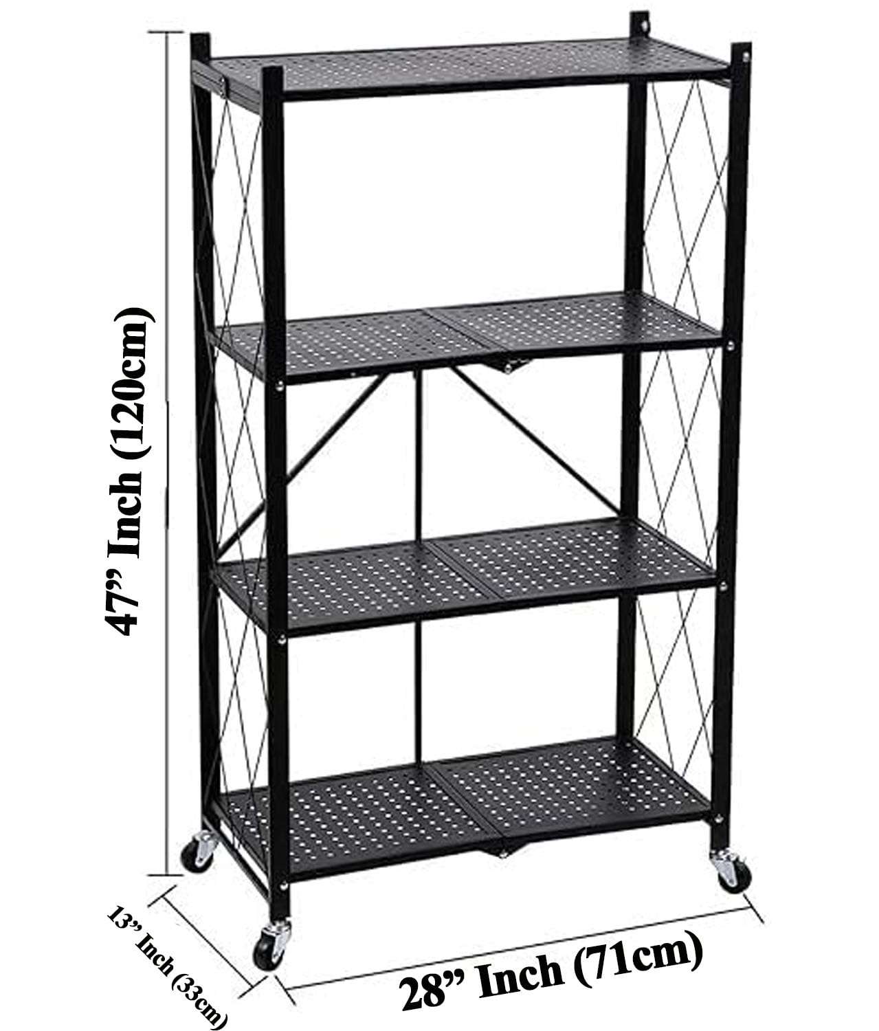 Oumffy Black Adjustable Set of 4-Shelf Metal Organizers Rolling Cart Display Wire Rack, with Wheels Storage Shelving Unit,Heavy Duty Garage Storage Rack, Metal Kitchen Shelf, 47 Inches Height, Black 4