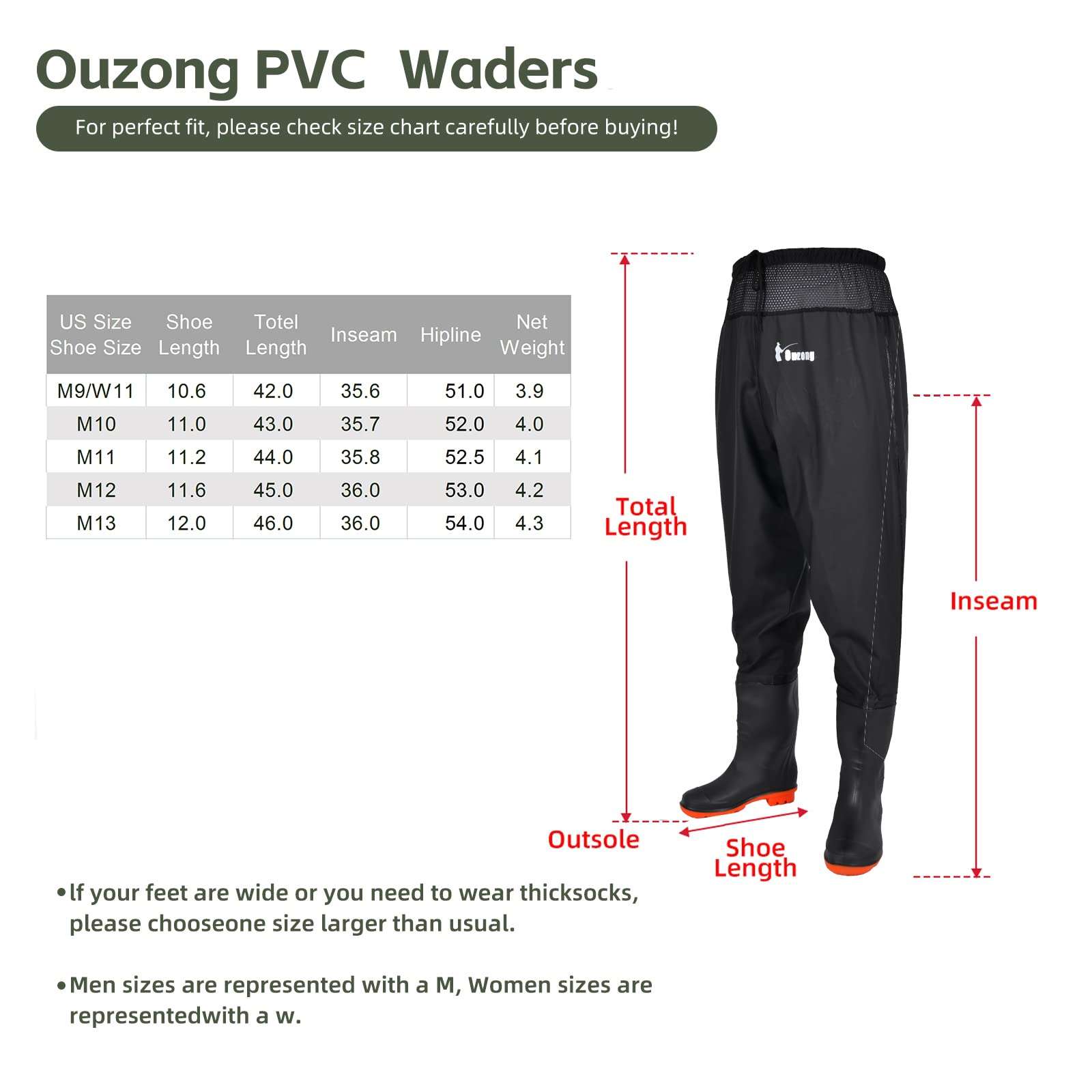 Waist Wader Pants Fishing Waders for Men Women with Boots Waterproof Bootfoot Insulated Wading Pants Waders for Outdoors Hunting Duck (Black, 10) 6