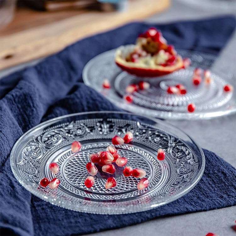 bellemax Plate Set of 4 pcs Bead Rim Decorative 6 inch Crystal Clear Glass Plate- Dry Fruits Sweets Chocolate Snack Plate for Dining,Catering Event, Dinner Parties,Wedding Dinner Plate (BX-09) 1