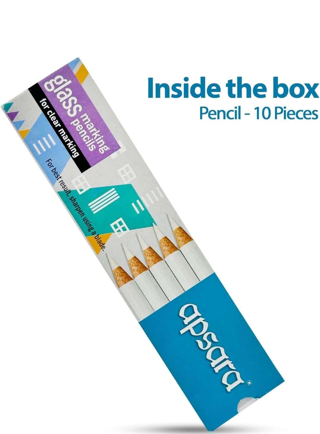 Apsara Glass Marking Pencils, White - Pack of 10 3