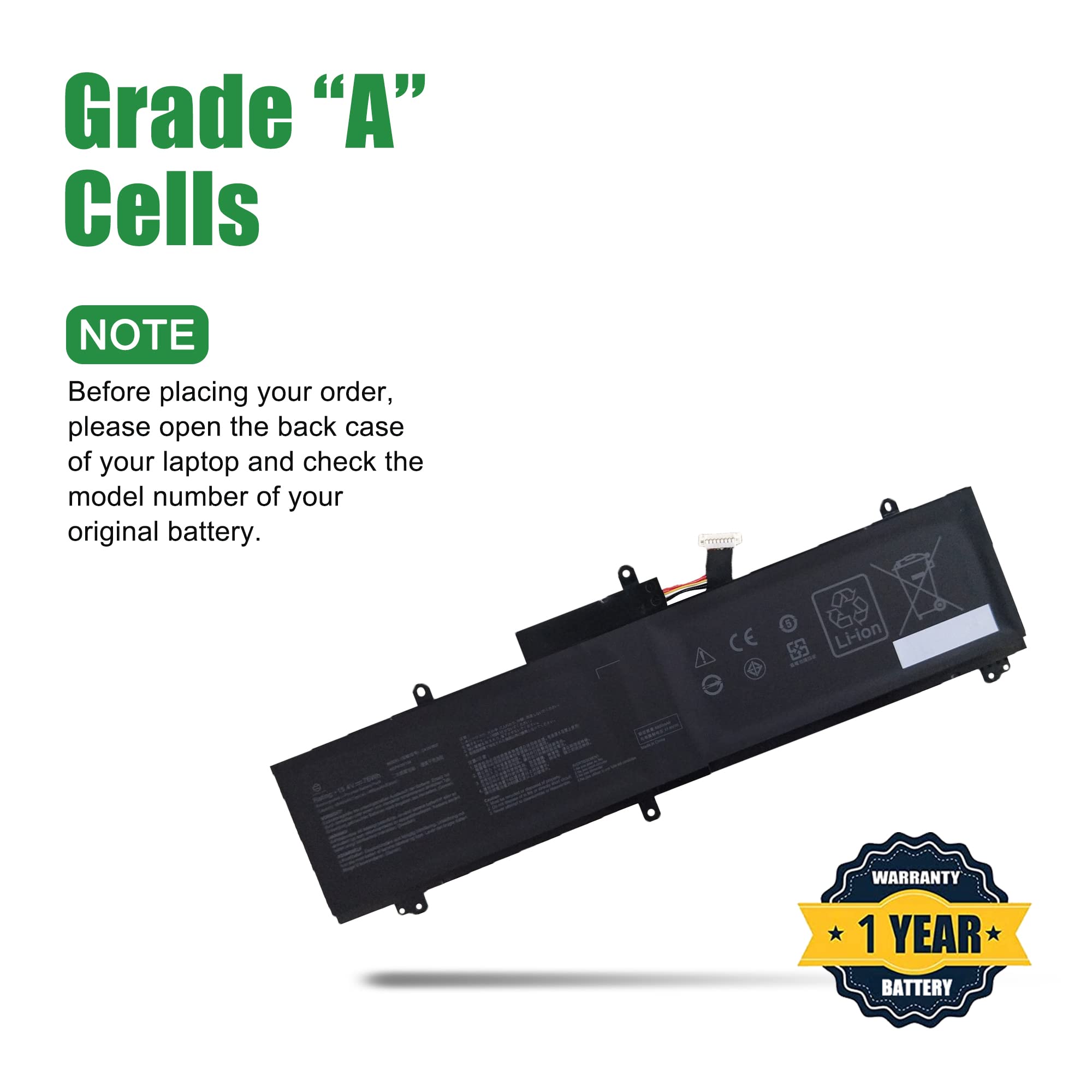 JIAZIJIA C41N1837 Laptop Battery Replacement for Asus Rog Zephyrus GA502DU GA502GU GU502DU GU502GU GU502GV GU532GU GU532GV GX502GV GX502GW GX532GV GX532GW Series Notebook 15.4V 76Wh 4940mAh 3