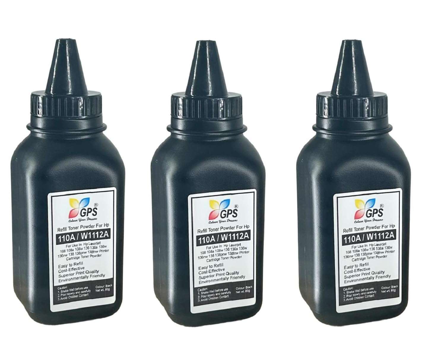 GPS 110A / W1112A Toner Cartridges with Chip Compatible with HP Laser 108, 108a, 108w, 136, 136a, 136w, 136nw, 138, 138pnw, 138fnw Printers (110A-Toner Powder -3PCS) 1
