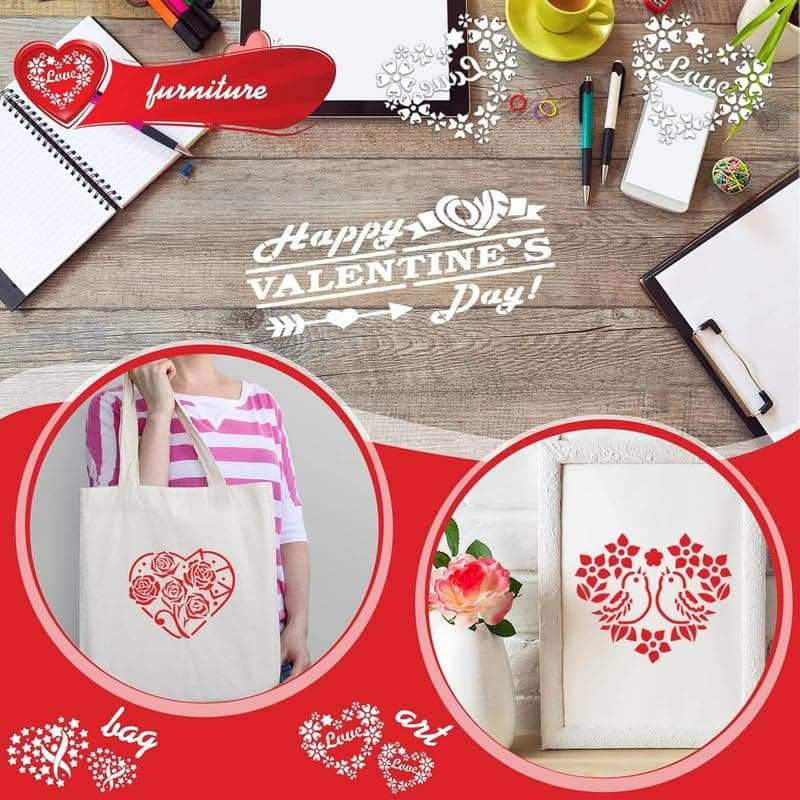 Devasya Crafts 19 Pack Valentine's Day Stencils Love Heart Stencils Reusable Template Stencils for Valentines Painting Gift Envelopes Crafts Photo Album for Women Card Decoration Valentine Day Party 3